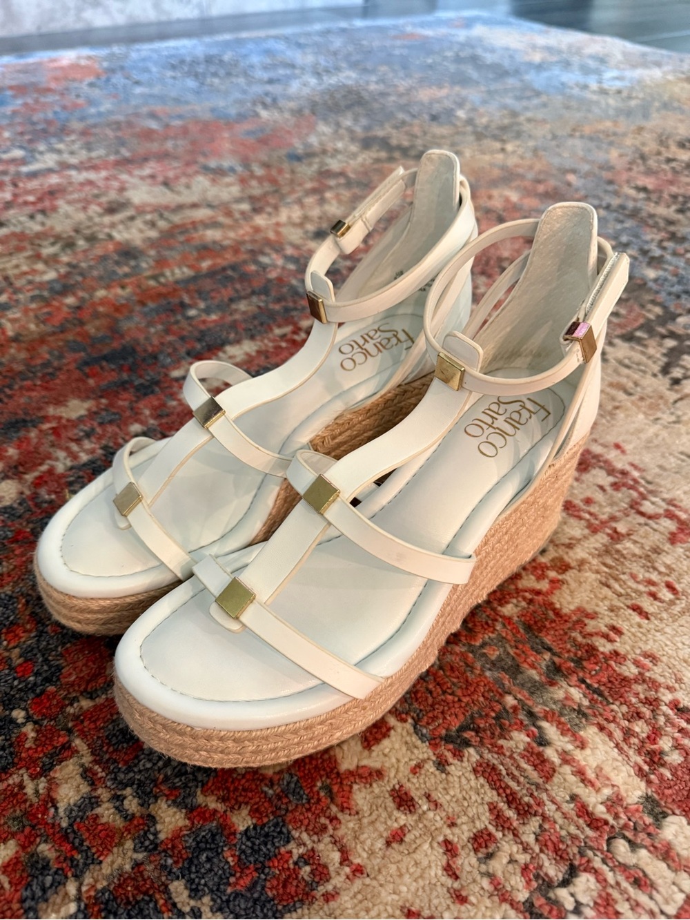 Franco Sarto White Espadrille Platform Wedge Sandals